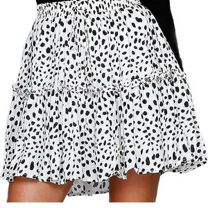 Summer Cute High Waist Ruffled Skirt white Black Dots- Medium